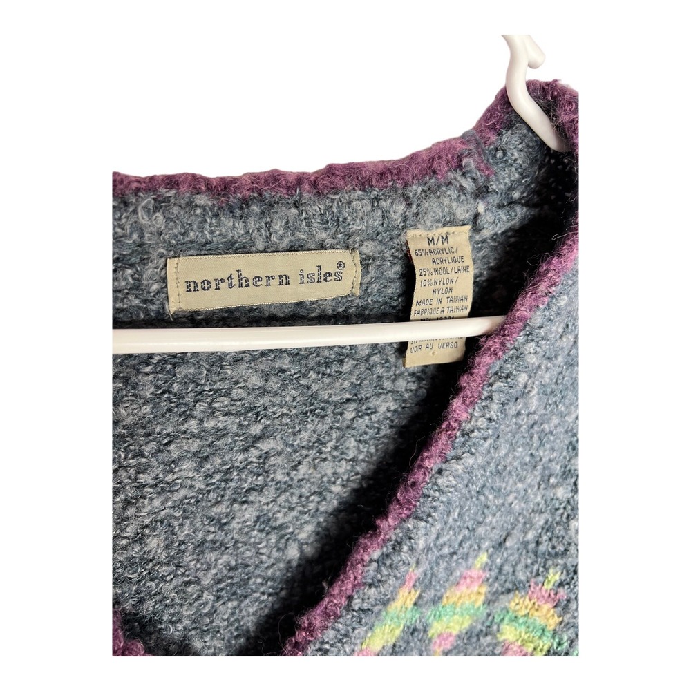 Northern Isles Wool Blend V Neck Purple Blue Soft  Cottagecore Womens M Cardigan - Picture 2 of 11